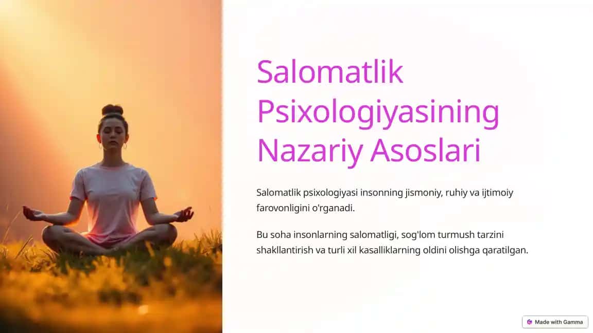 Salomatlik Psixologiyasining Nazariy Asoslari
