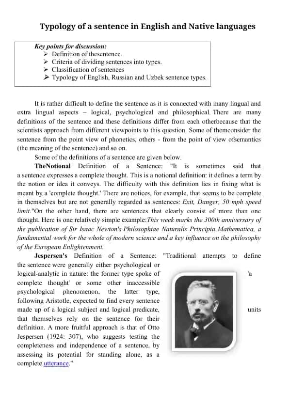 Typology of a Sentence