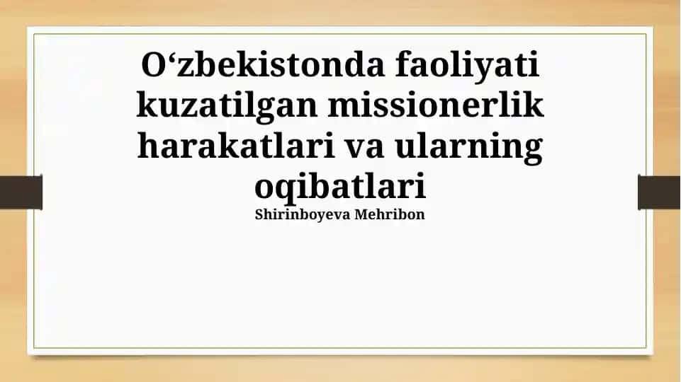 Missionerlik Faoliyatining Oqibatlari