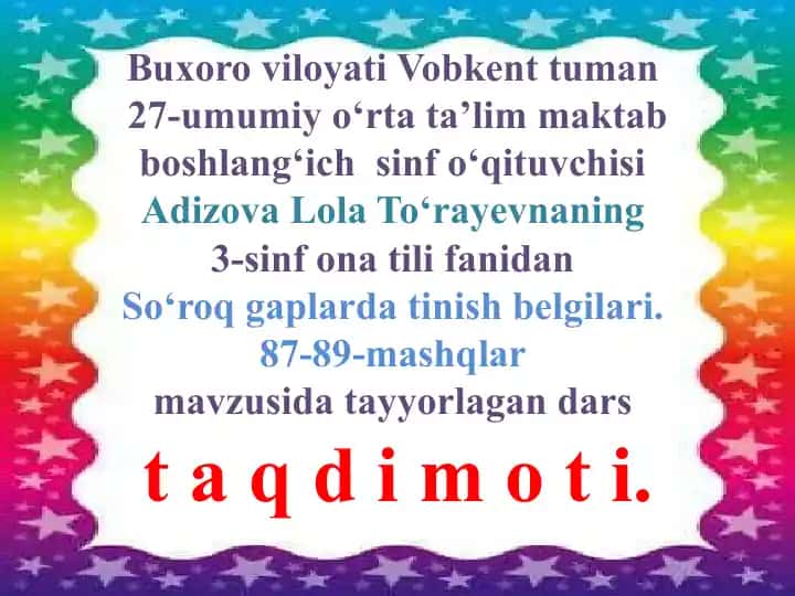 Tinish belgilari mavzusida dars