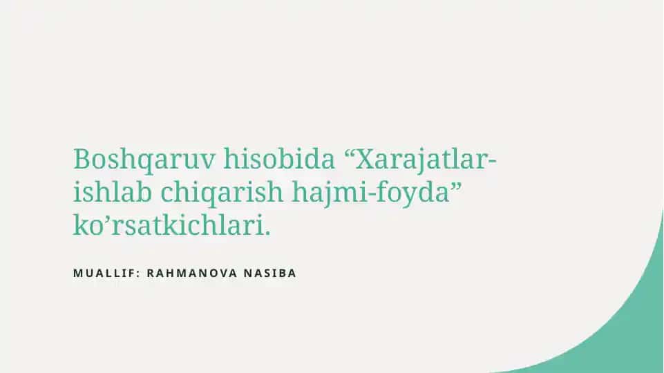 Xarajatlar va foyda