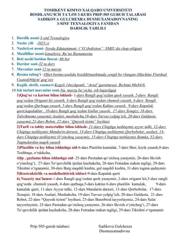 3-sinf Texnalogiya darslik