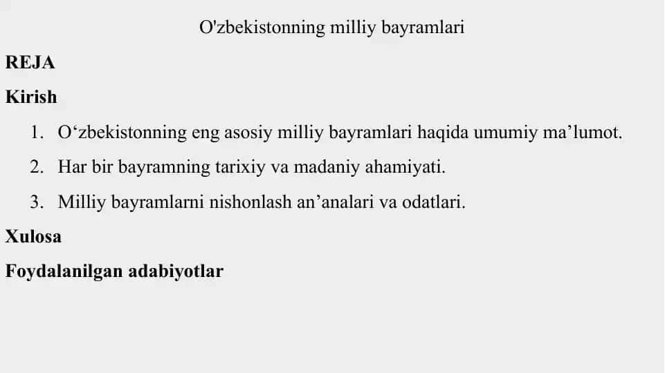 O'zbekistonning milliy bayramlari