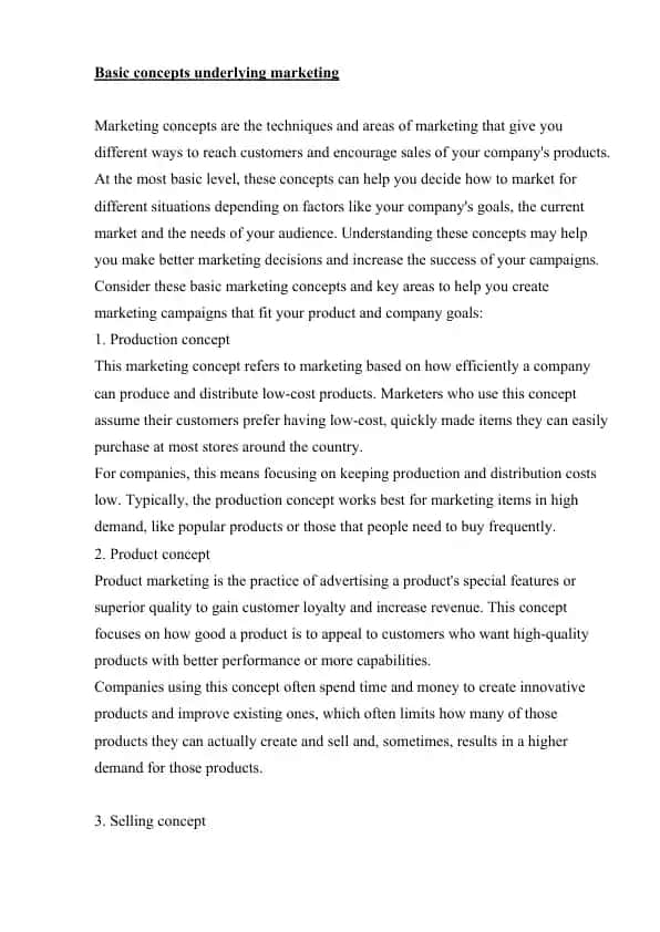 Marketing concepts
