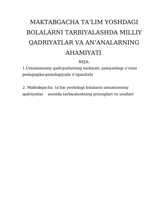Maktabgacha ta'lim yoshdagi bolalarni tarbiyalash