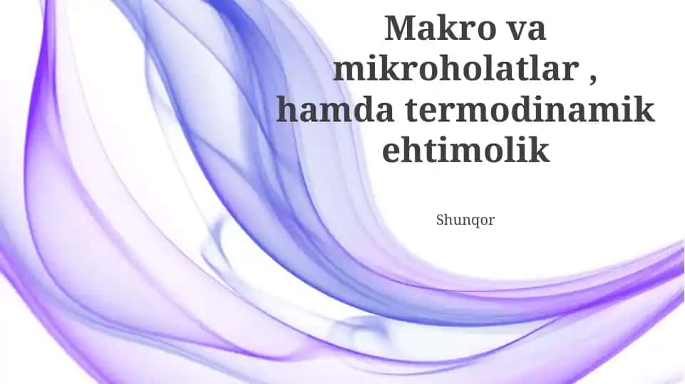 Makro va mikroholatlar, hamda termodinamik ehtimolik