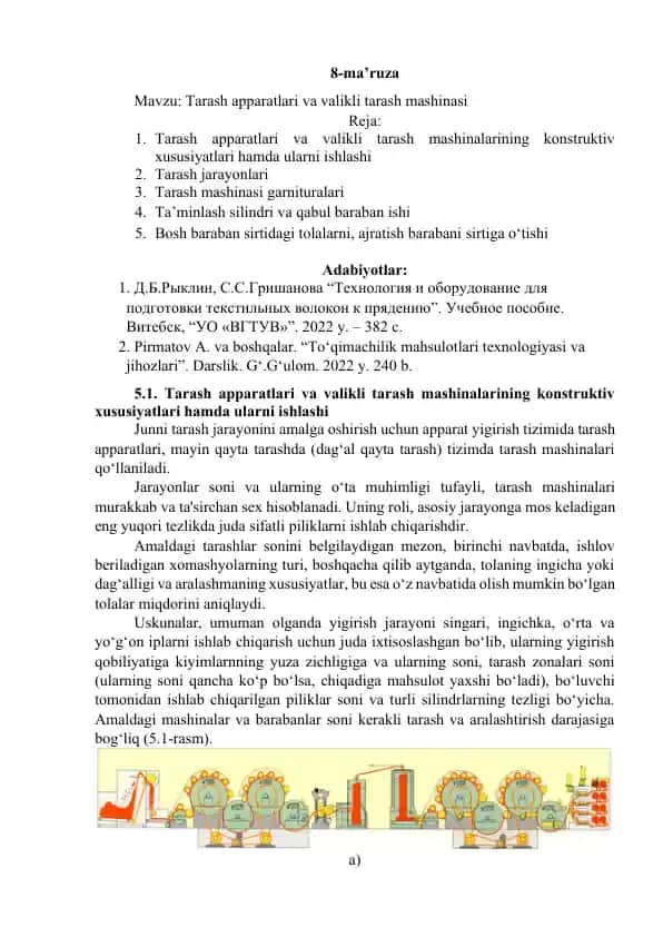 Tarash apparatlari va valikli tarash mashinasi