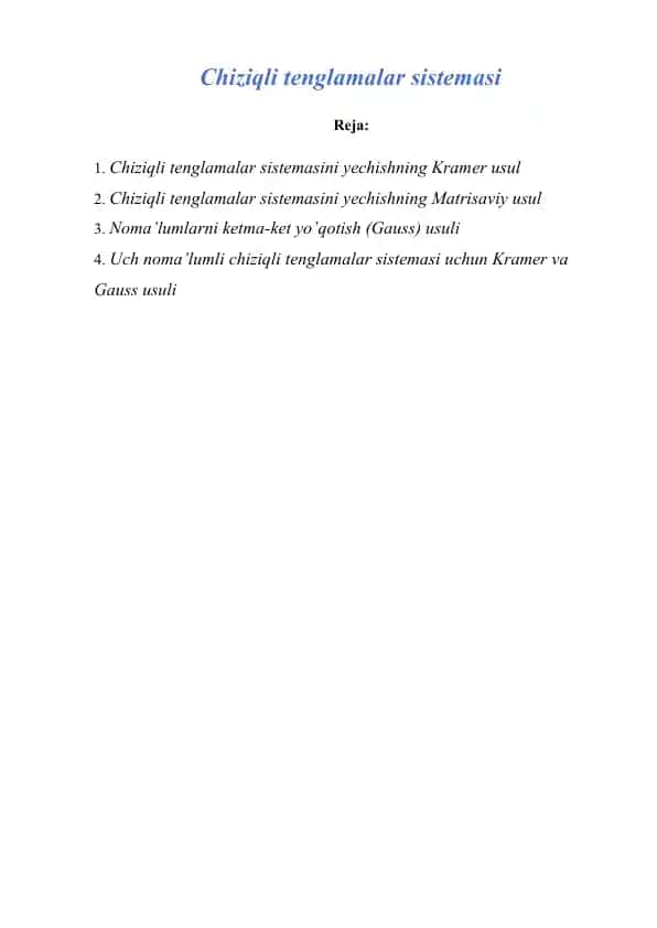 Chiziqli tеnglamalar sistеmasi