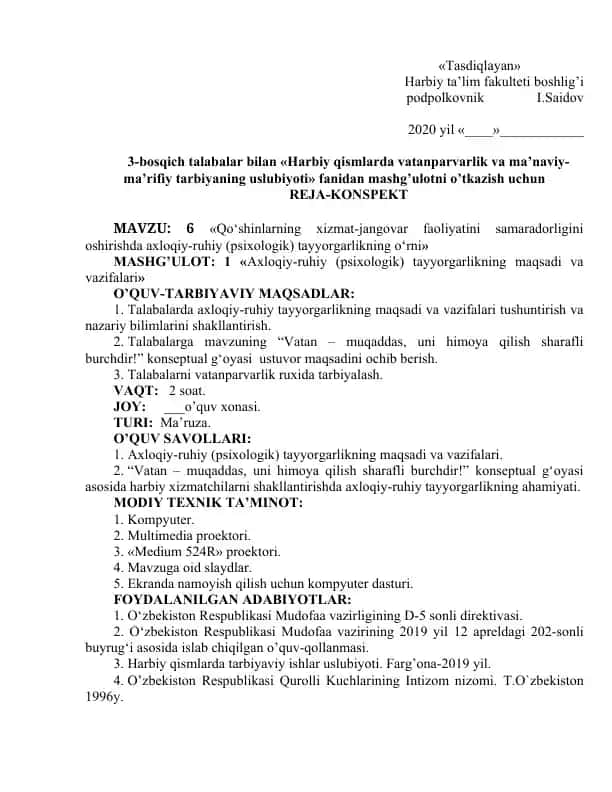 Axloqiy-ruhiy (psixologik) tayyorgarlikning maqsadi va vazifalari