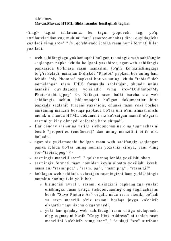 HTML tilida rasmlar hosil qilish teglari