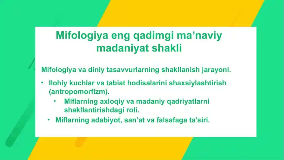 Mifologiya va diniy tasavvurlarning shakllanish jarayoni.