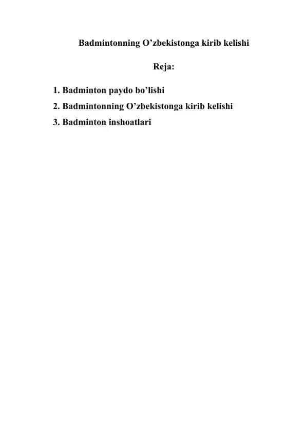Badmintonning O’zbekistonga kirib kelishi