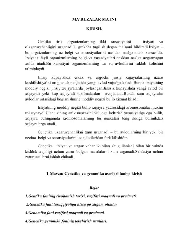 Genetika va genomika