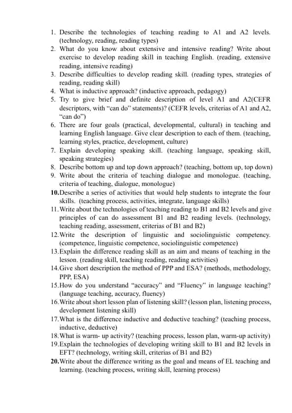 Technologies of Teaching Reading to A1 and A2 Levels