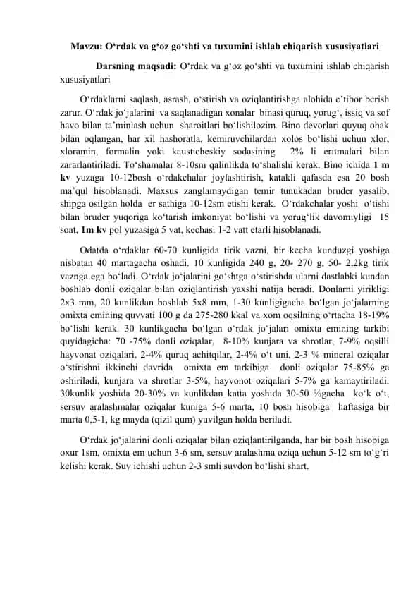 O‘rdak va g‘oz go‘shti va tuxumini ishlab chiqarish xususiyatlari