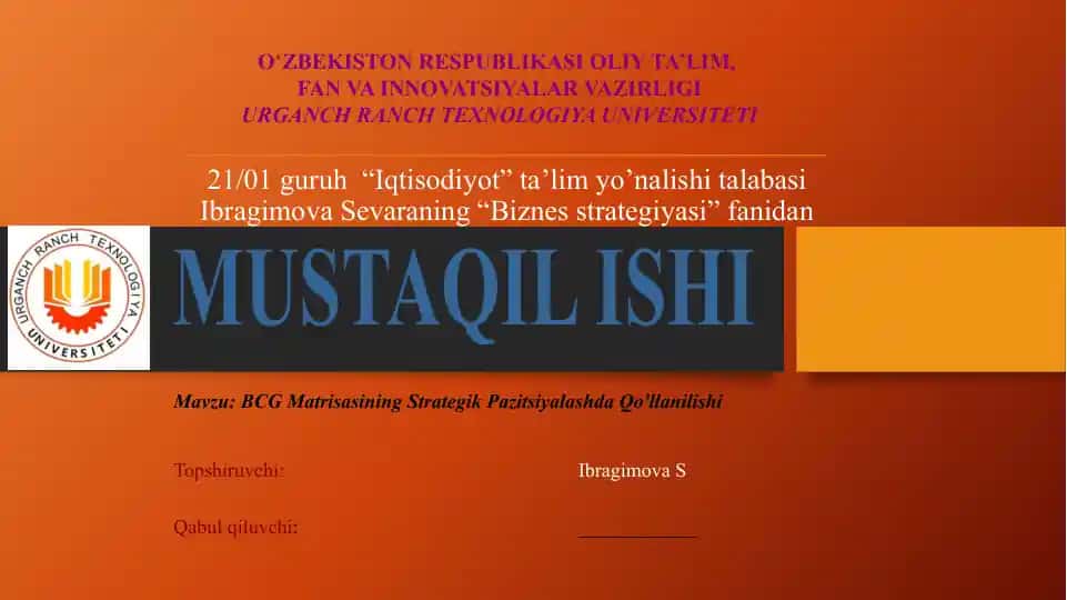 BCG Matrisasining Strategik PazitsiyalashdaQo'llanilishi