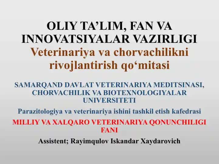 Veterinariya to‘g‘risida qonun, umumiy qoidalari