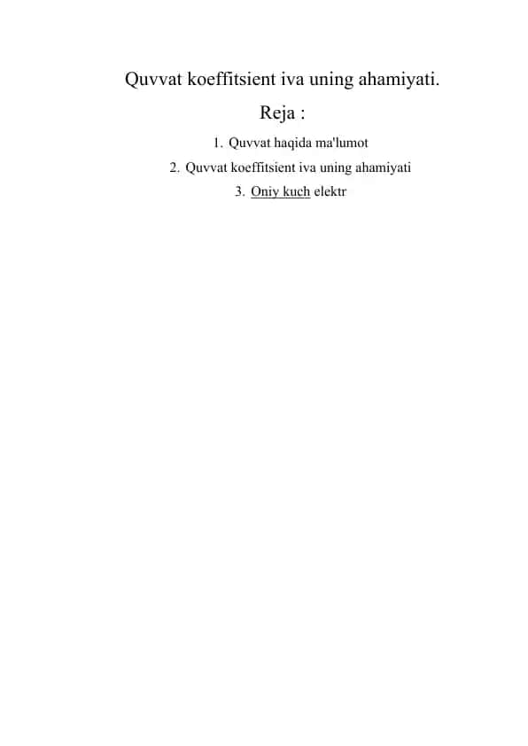 Quvvat koeffitsiеnt va uning ahamiyati