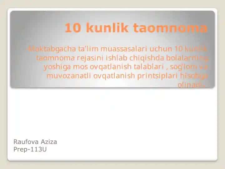 10 kunlik taomnom
