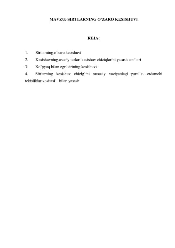 Sirtlarning o’zaro kеsishuvi