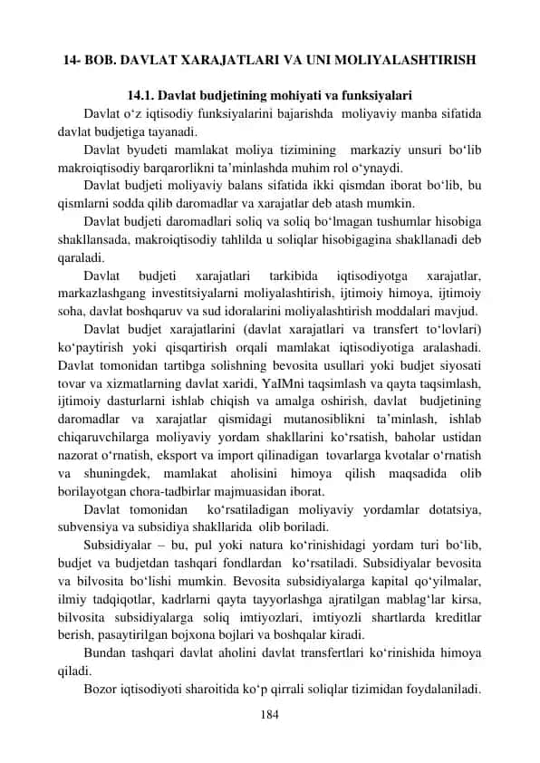 Davlat budjetining mohiyati va funksiyalari
