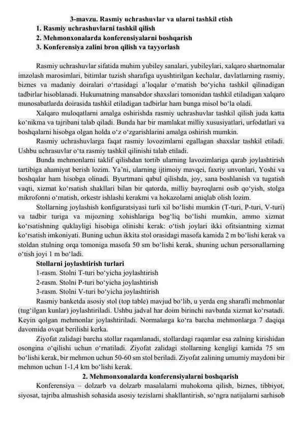 Rasmiy uchrashuvlar va ularni tashkil etish