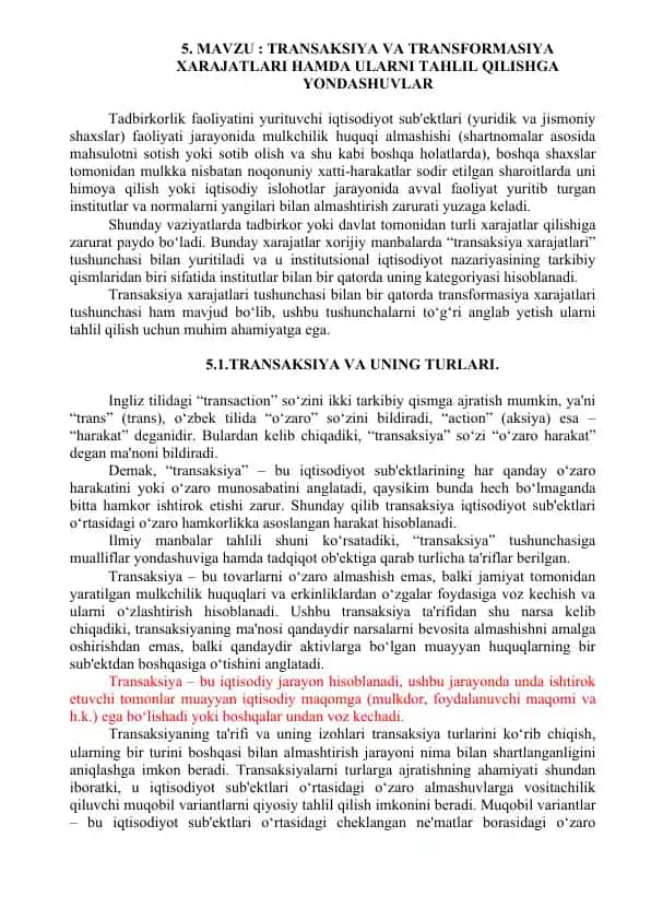 Transaksiya va Transformatsiya