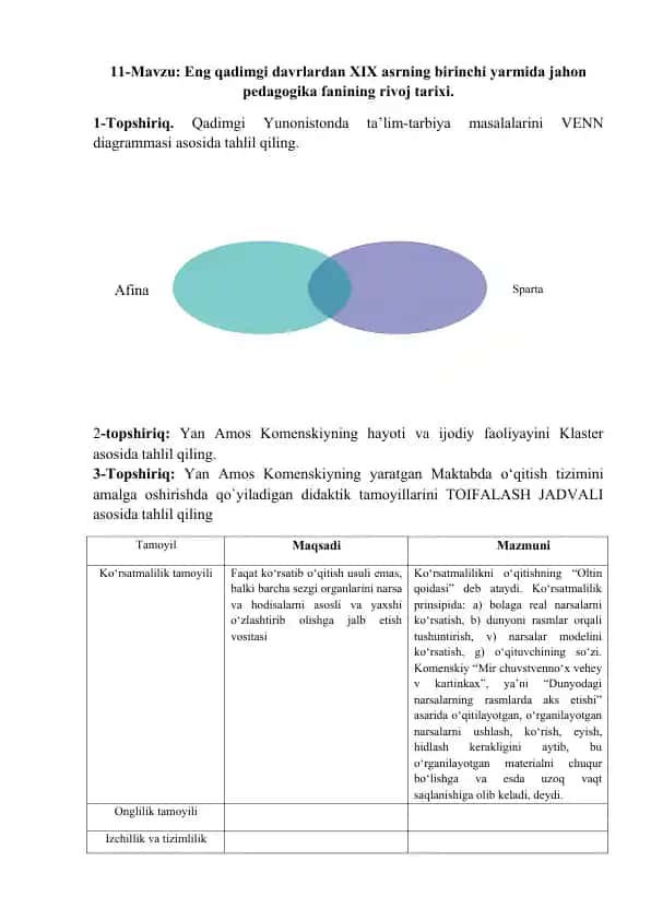 Yan Amos Komenskiyning pedagogik faoliyati