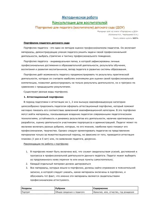 Портфолио для педагога (воспитателя) детского сада