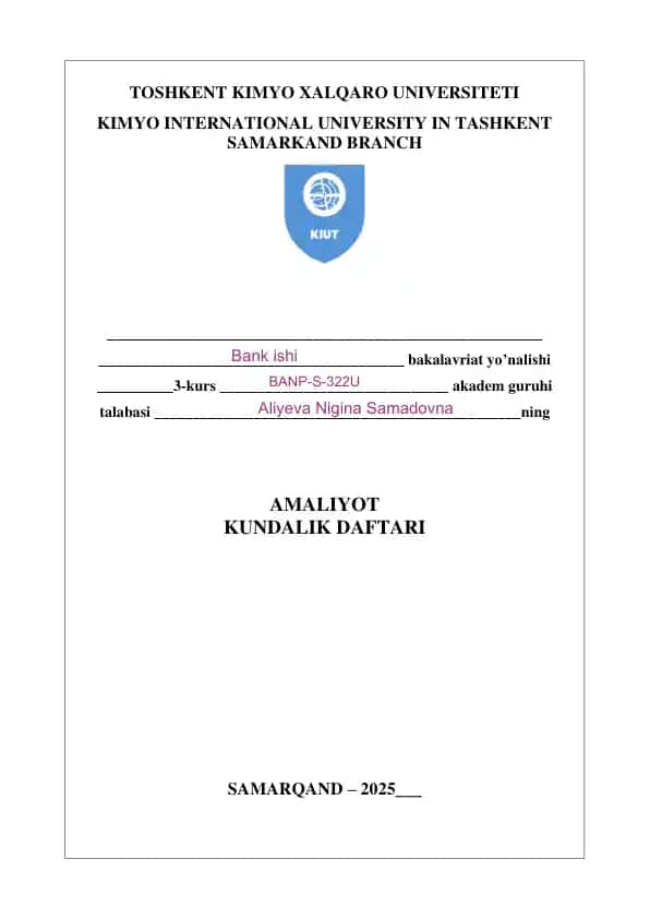 AMALIYOT O’TASH UCHUN TALABAGA ESLATMA