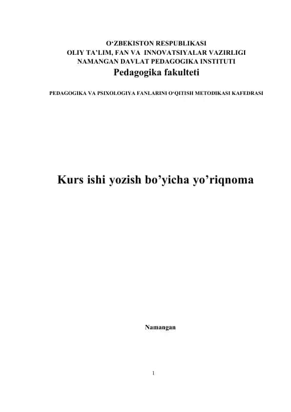 Kurs ishi yozish bo’yicha yo’riqnoma