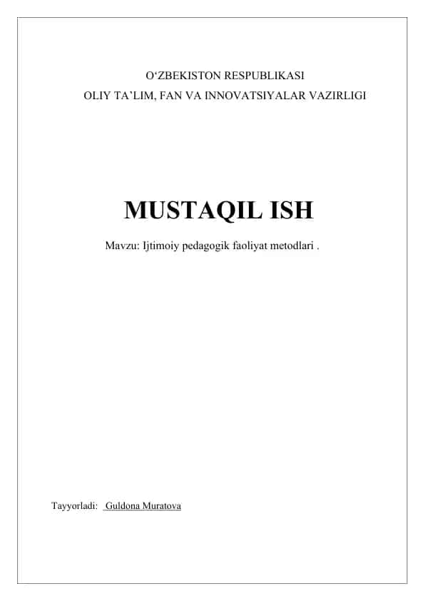 Ijtimoiy pedagogik faoliyat metodlari