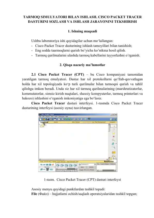 Cisco Packet Tracer dasturi