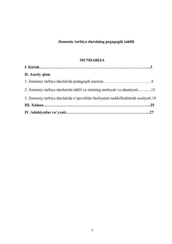 Jismoniy tarbiya darsining pedagogik tahlili