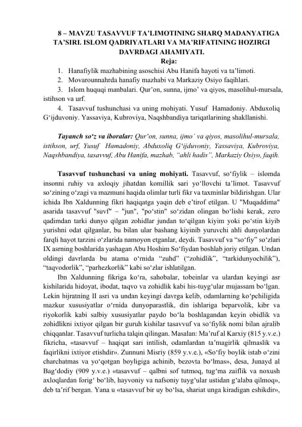 TASAVVUF TA’LIMOTI