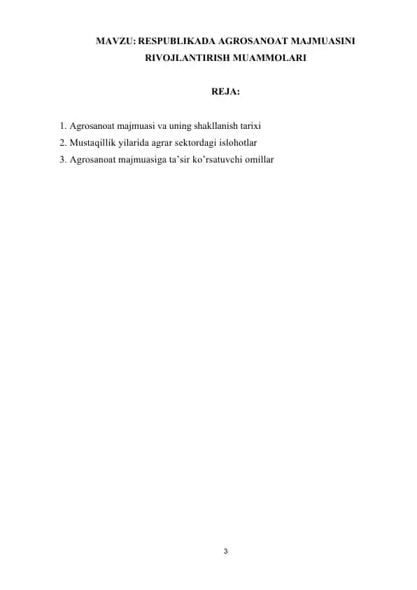 Agrosanoat va uning rivojlanishi