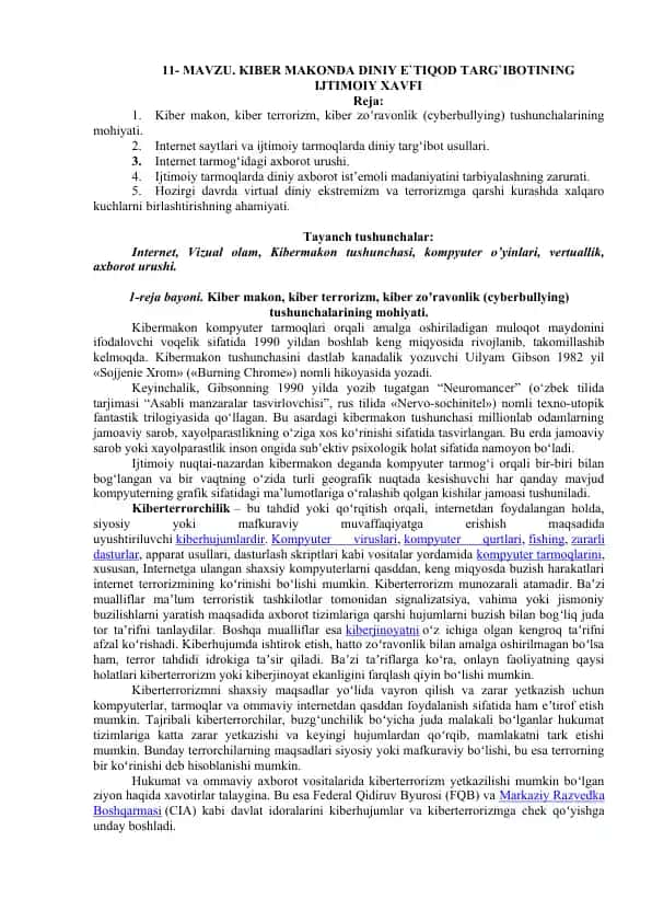 Kiber makonda diniy e'tiqod targ'ibotining ijtimoiy xavfi