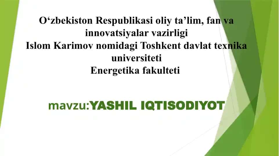 Yashil iqtisodiyot taqdimoti