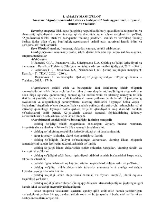 Agrobiznesni tashkil etish va boshqarish