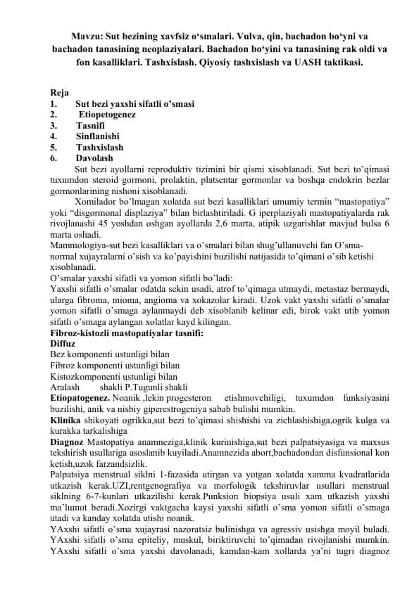 Sut bezining xavfsiz o‘smalari
