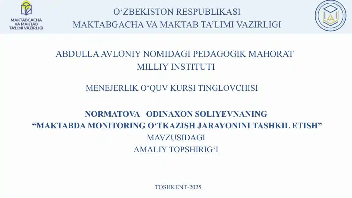 Monitoring jarayonini tashkil etish