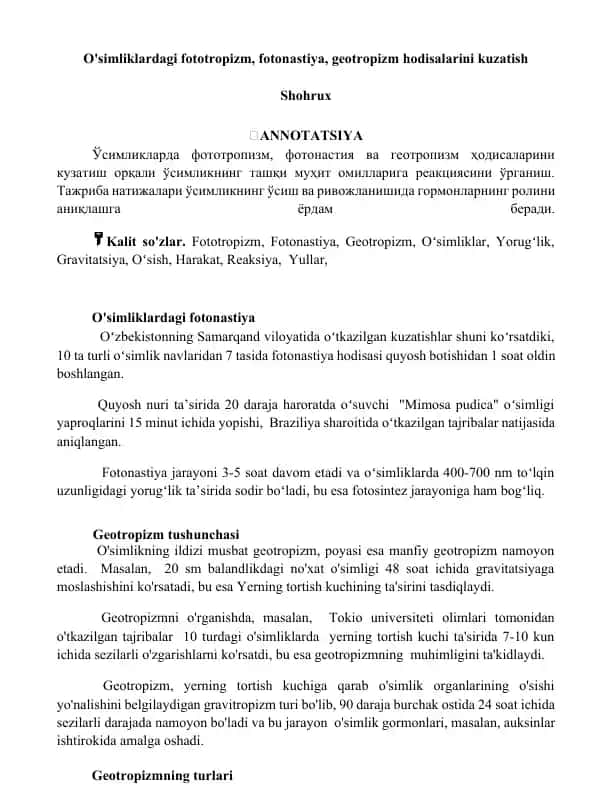 O'simliklardagi fotonastiya