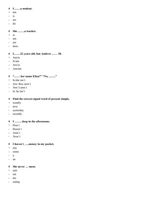 Present Simple Signal Words