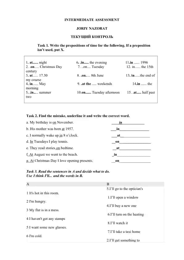 Intermediate Assessment