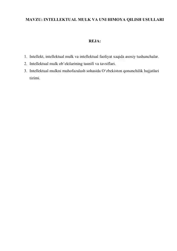 Intellektual mulk va uni himoya qilish usullari