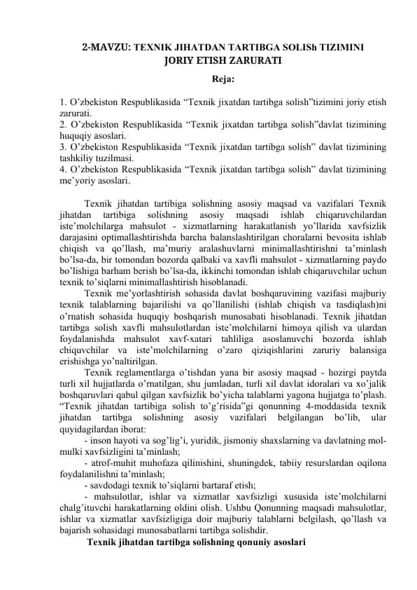 Texnik Jihatdan Tartibga Solish Tizimini