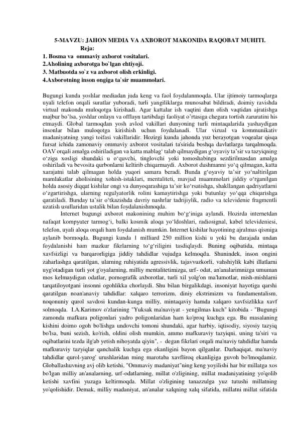 Jahon media va axborot muhitida raqobat muhit