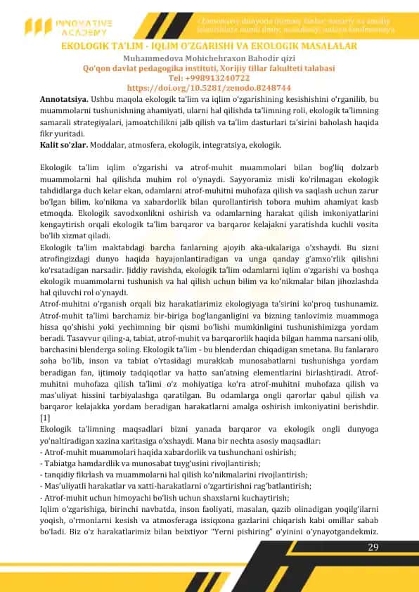 Ekologik ta'lim - Iqlim o'zgarishi va ekologik masalalar