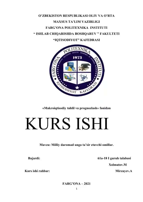 Milliy daromad unga ta’sir etuvchi omillar