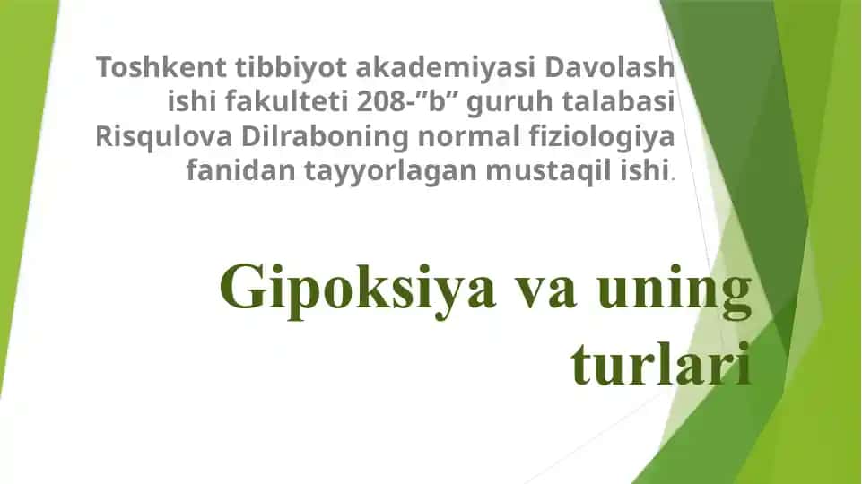 Gipoksiya va uning turlari